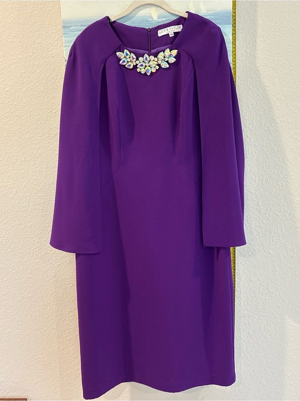 Lilly & Taylor Purple Jeweled-Neck Midi Dress